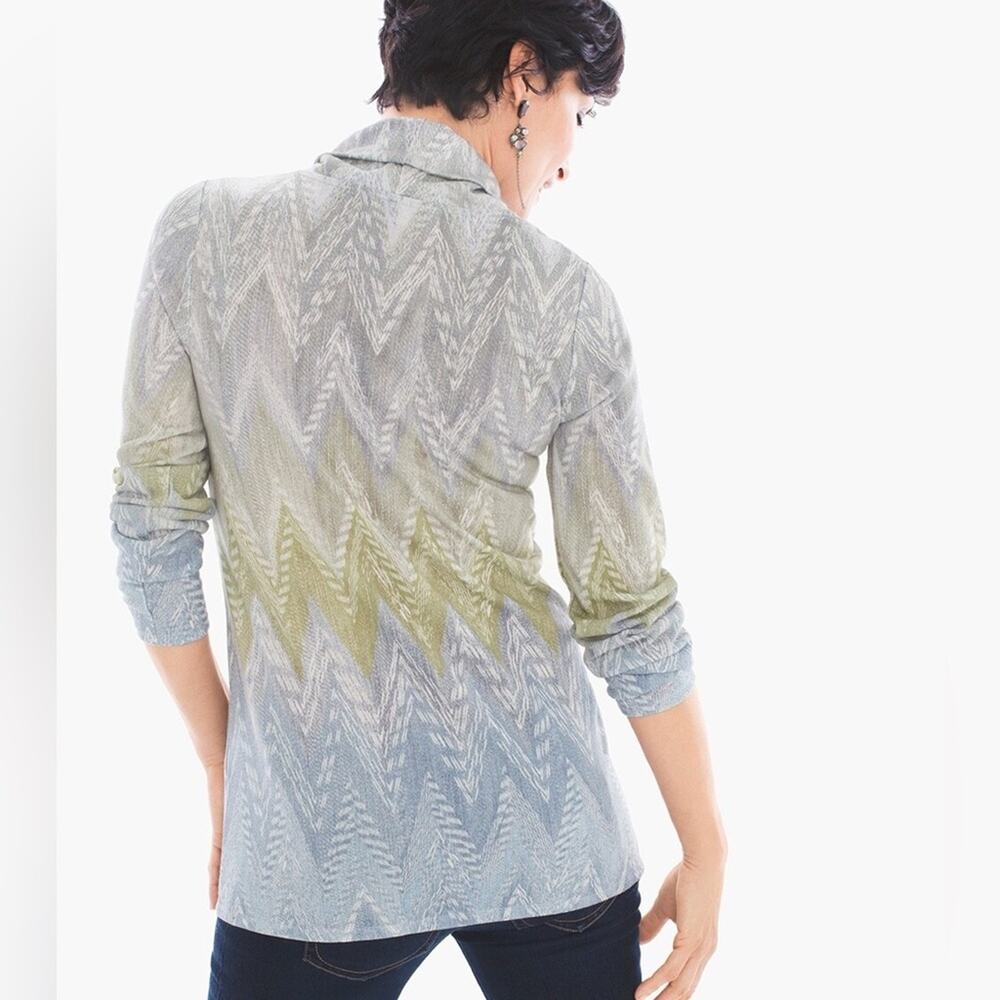Chico’s Luxe Chevron Printed Cowl Neck Top Size Large - Picture 2 of 12